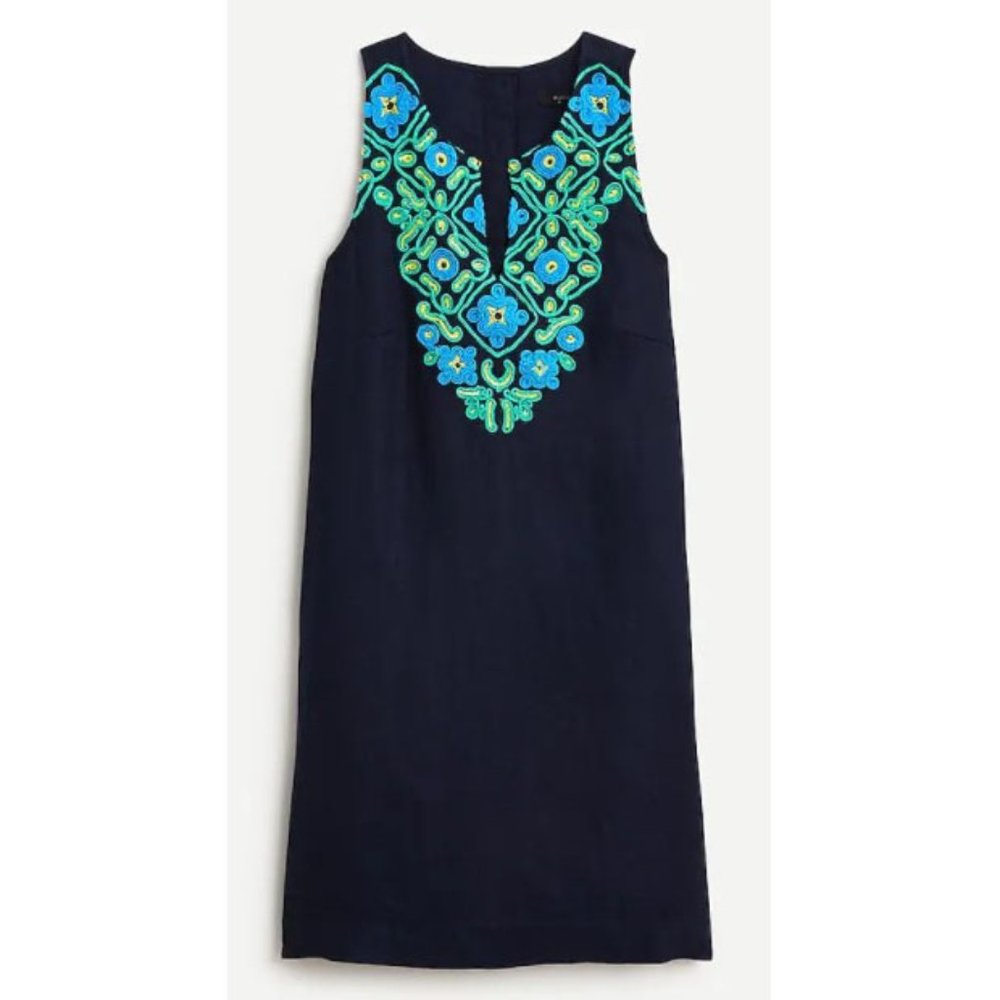 J.Crew Embroidered Button-back Linen Shift Dress